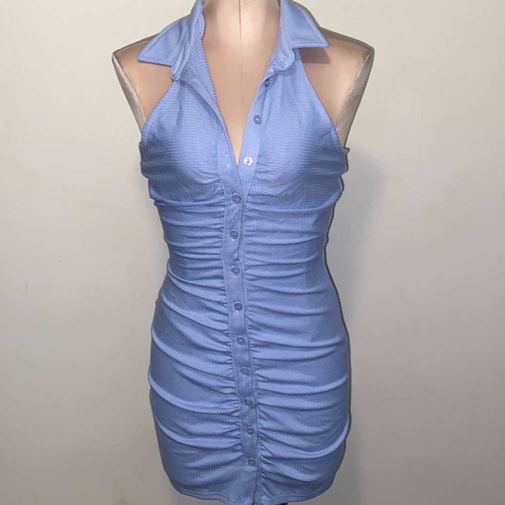 Better Be Runched Button Up Collared Dress